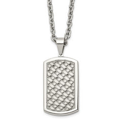 Chisel Stainless Steel Polished Weaved Pattern Dog Tag on a 24 inch Cable Chain Necklace