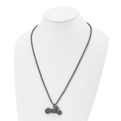 Chisel Stainless Steel Antiqued and Polished Motorcycle Pendant on a 25.5 inch Box Chain Necklace
