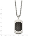 Brushed Dog Tag Necklace in Stainless Steel with Black Leather Inlay