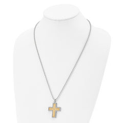 Chisel Stainless Steel Polished with 18k Gold Accent .02 carat Diamond Cross Pendant on a 24 inch Ball Chain Necklace