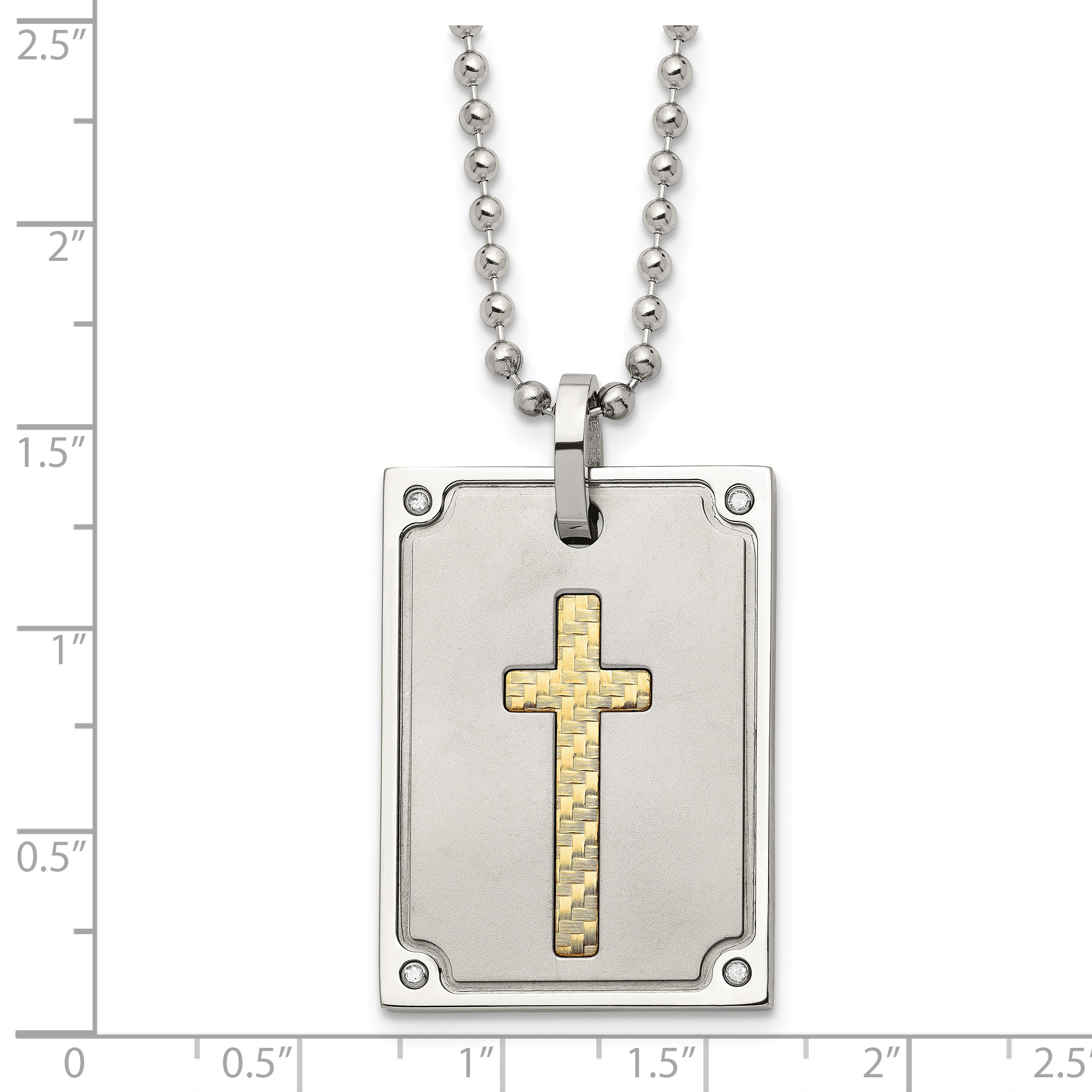 Stainless Steel w/18k Brushed and Polished 1/20ct Dia Cross Necklace
