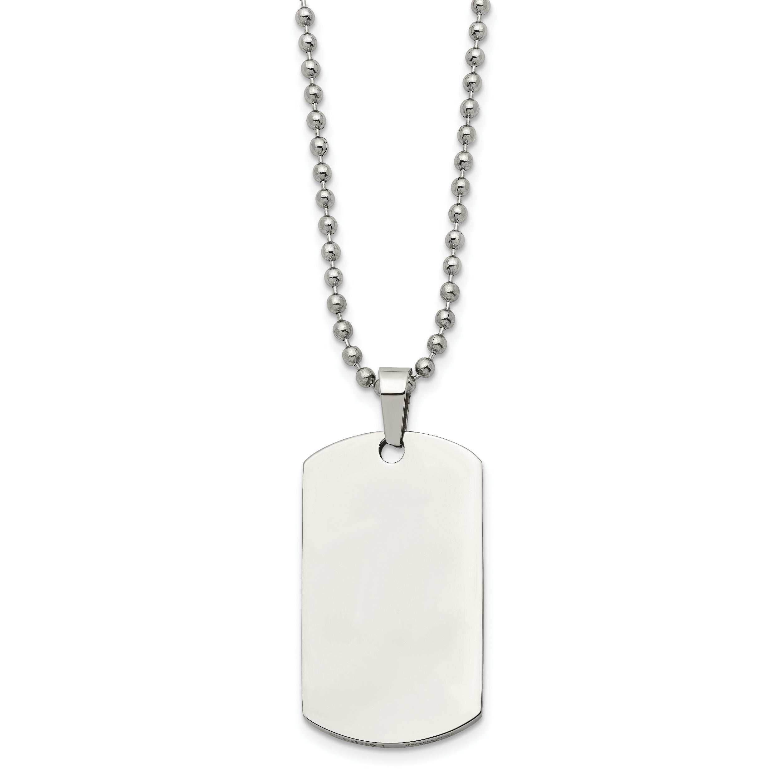 Chisel Stainless Steel Brushed and Polished Rounded Edge 2mm Dog Tag on a 24 inch Ball Chain Necklace