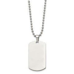 Chisel Stainless Steel Brushed and Polished Rounded Edge 2mm Dog Tag on a 24 inch Ball Chain Necklace