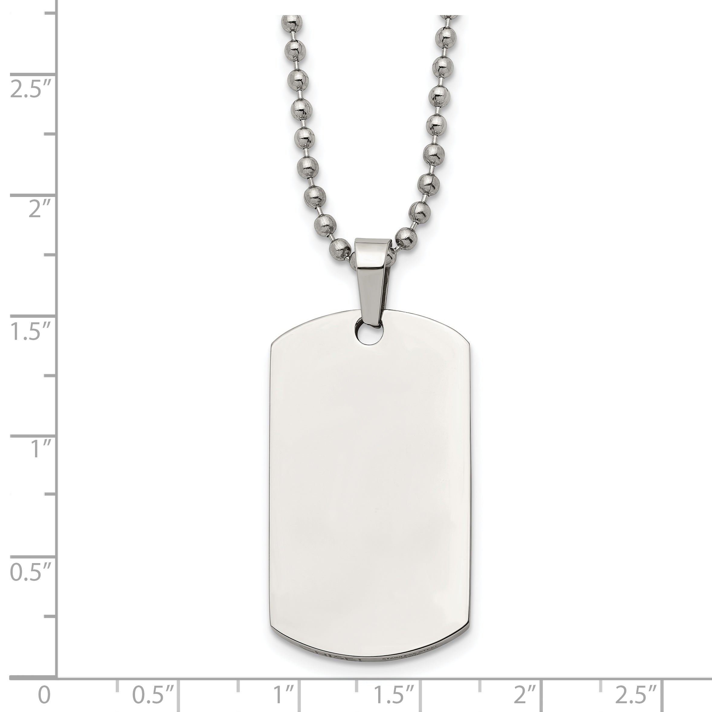 Chisel Stainless Steel Brushed and Polished Rounded Edge 2mm Dog Tag on a 24 inch Ball Chain Necklace