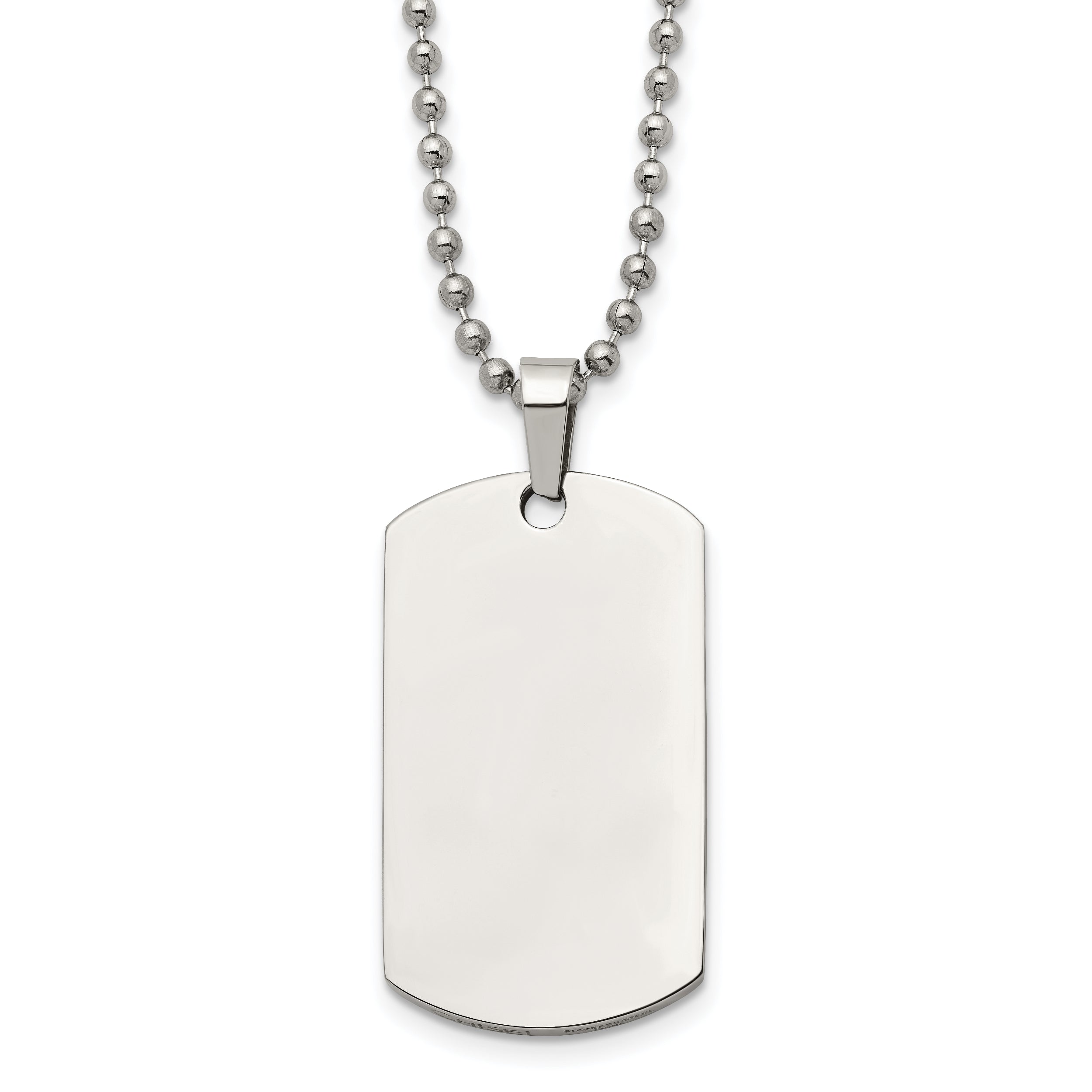 Chisel Stainless Steel Brushed and Polished Rounded Edge 2mm Dog Tag on a 24 inch Ball Chain Necklace