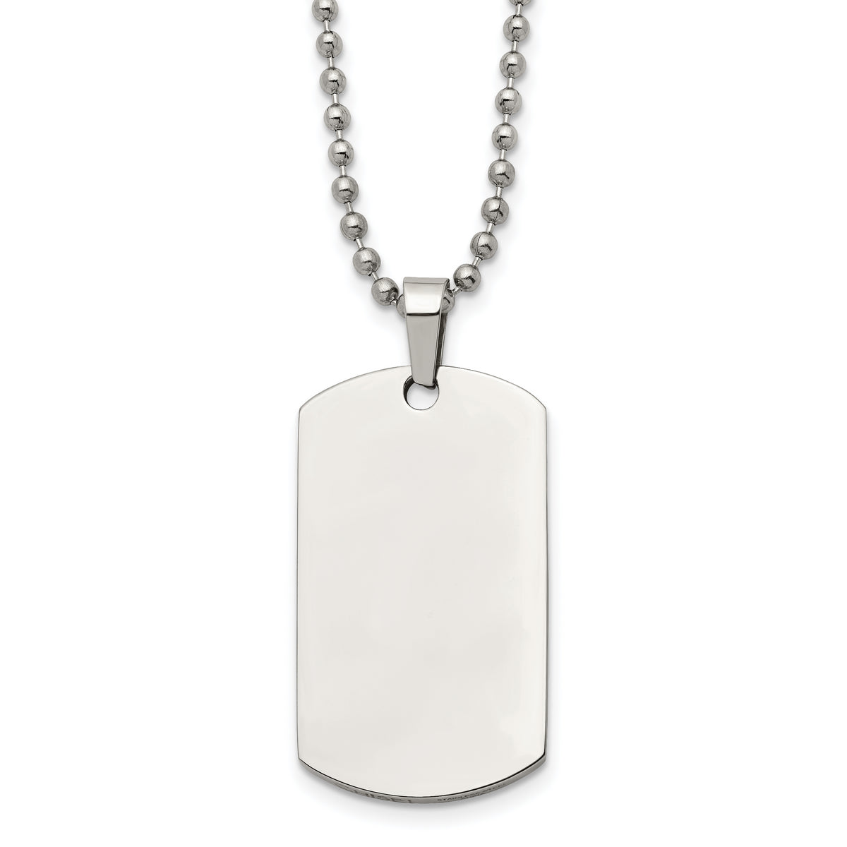 Chisel Stainless Steel Brushed and Polished Rounded Edge 2mm Dog Tag on a 24 inch Ball Chain Necklace