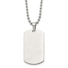 Chisel Stainless Steel Brushed and Polished Rounded Edge 2mm Dog Tag on a 24 inch Ball Chain Necklace