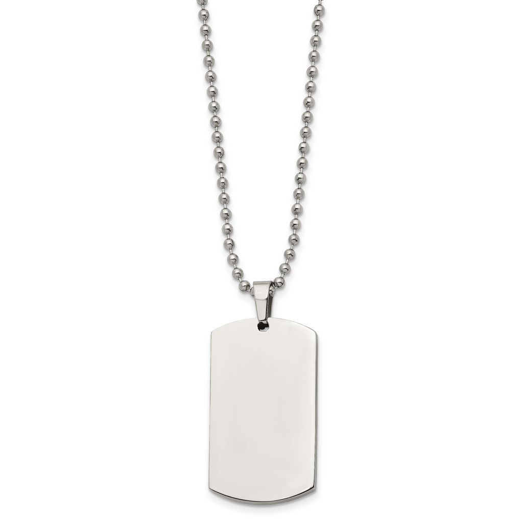 Rounded Edge Dog Tag Necklace in Stainless Steel, 24"