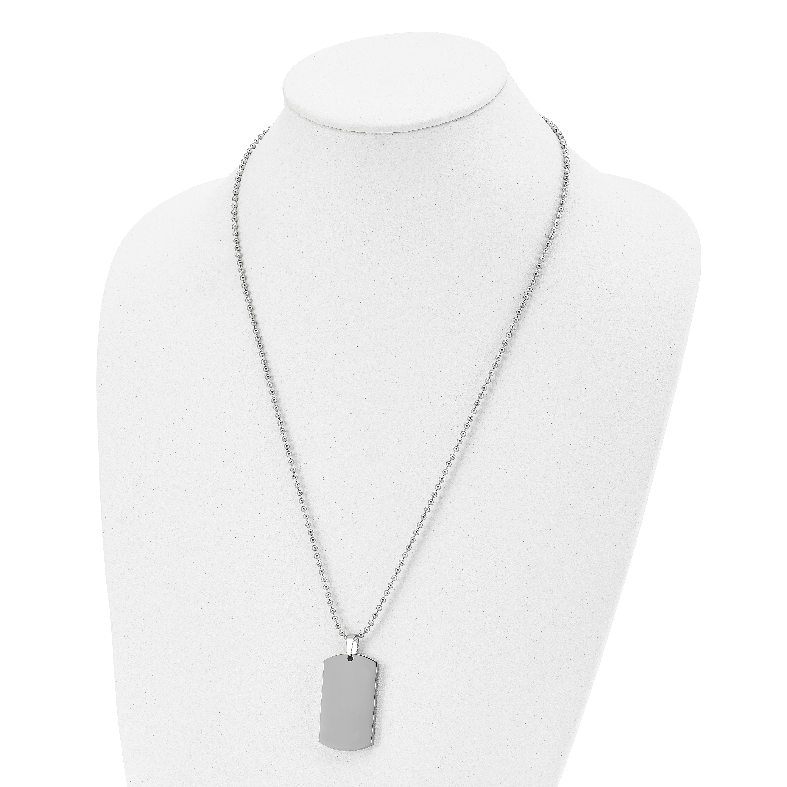 Rounded Edge Dog Tag Necklace in Stainless Steel, 24"