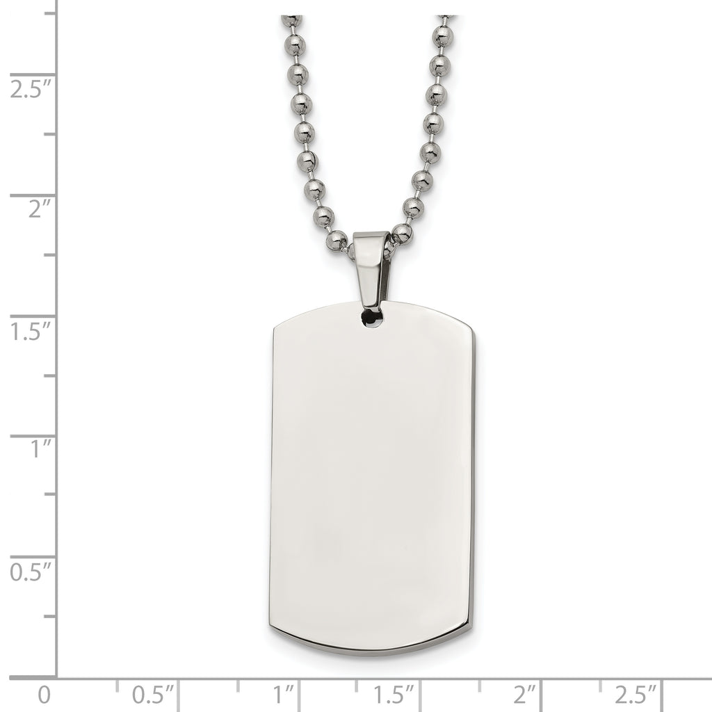 Rounded Edge Dog Tag Necklace in Stainless Steel, 24"