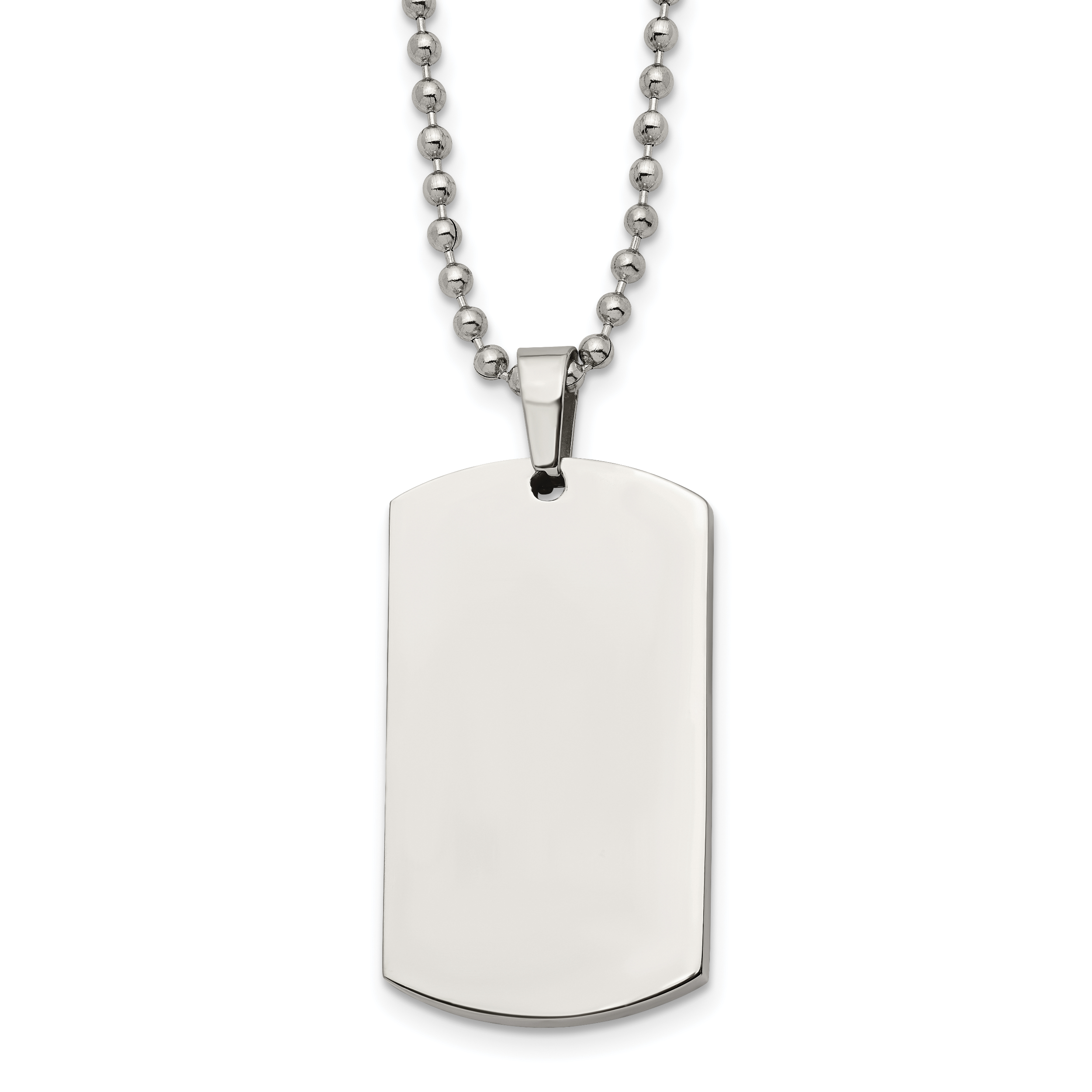 Chisel Stainless Steel Brushed and Polished Rounded Edge 4mm Dog Tag on a 24 inch Ball Chain Necklace Main image