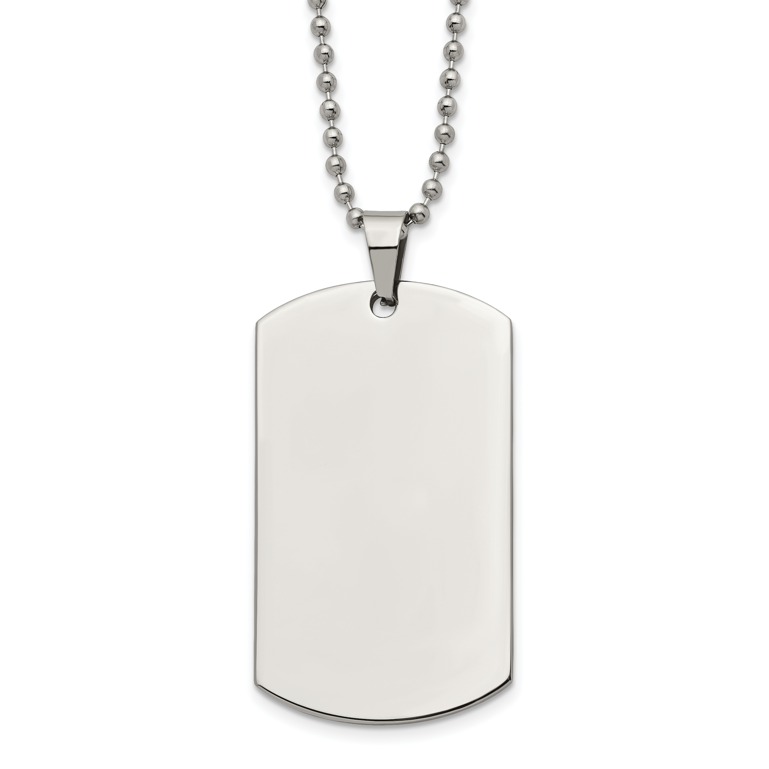 Chisel Stainless Steel Brushed and Polished Rounded Edge 2mm Dog Tag on a 24 inch Ball Chain Necklace Main image