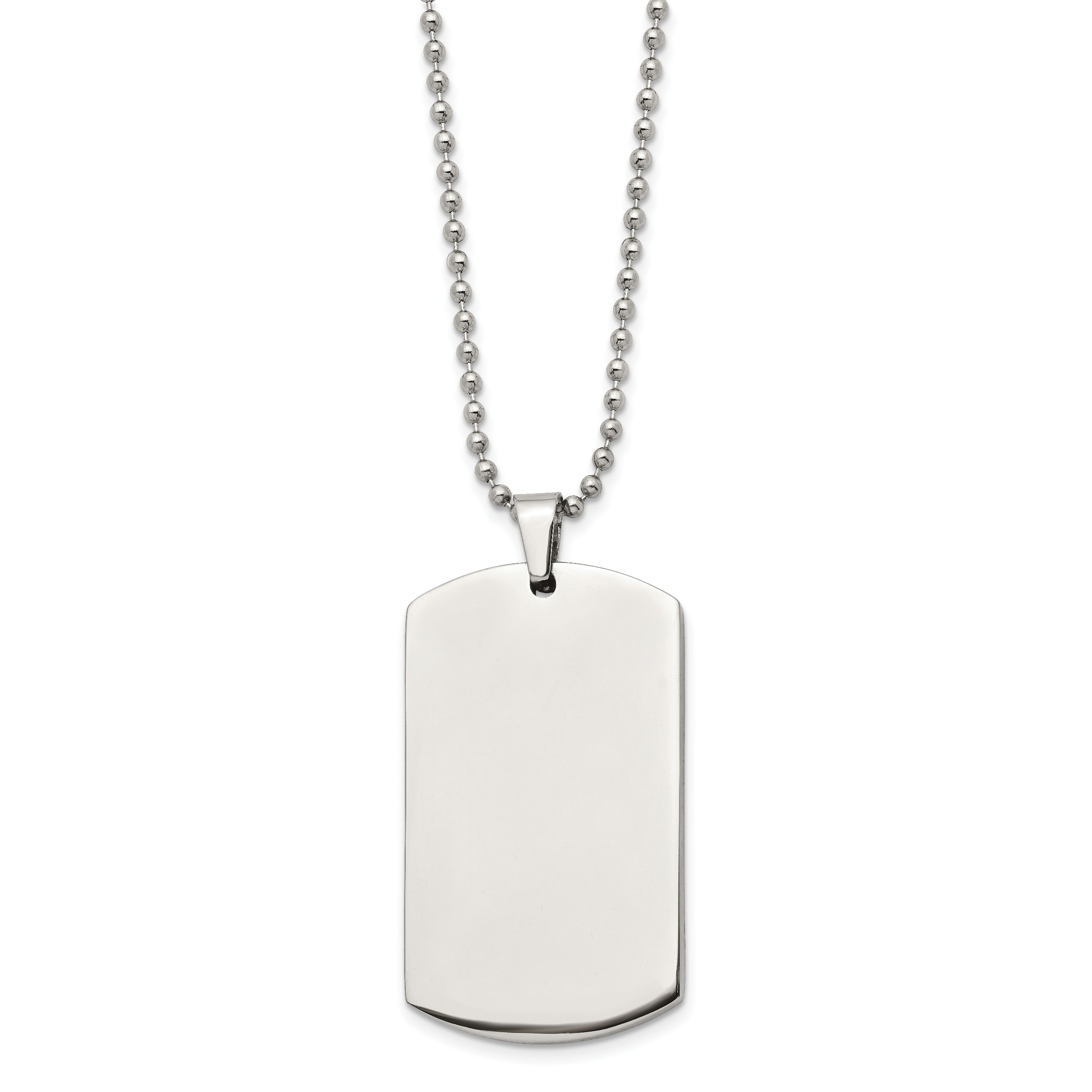 Chain Stainless Steel Brushed and Polished Rounded Edge 4mm Dog Tag on a 24in Ball Chain Necklace
