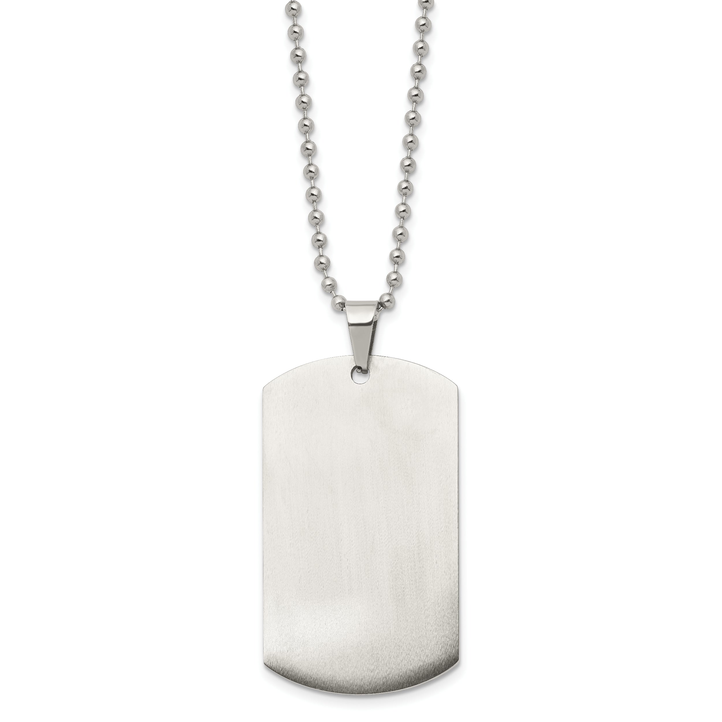 Chain Stainless Steel Brushed and Polished Rounded Edge 4mm Dog Tag on a 24in Ball Chain Necklace