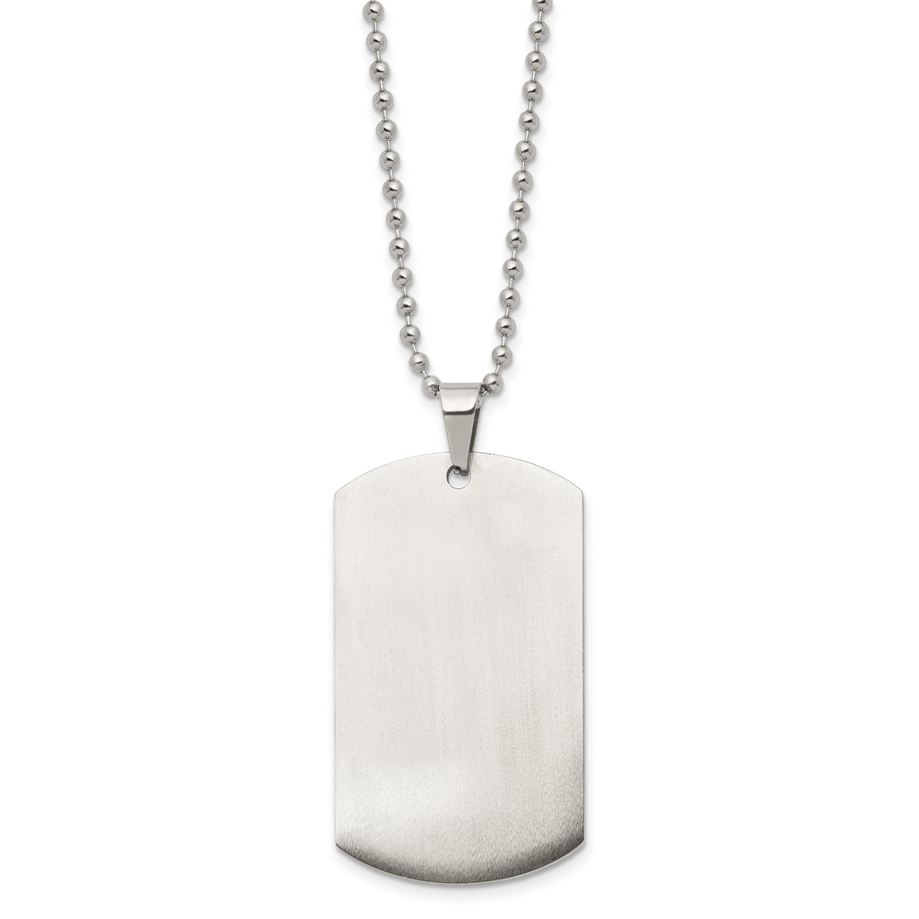 Chain Stainless Steel Brushed and Polished Rounded Edge 4mm Dog Tag on a 24in Ball Chain Necklace