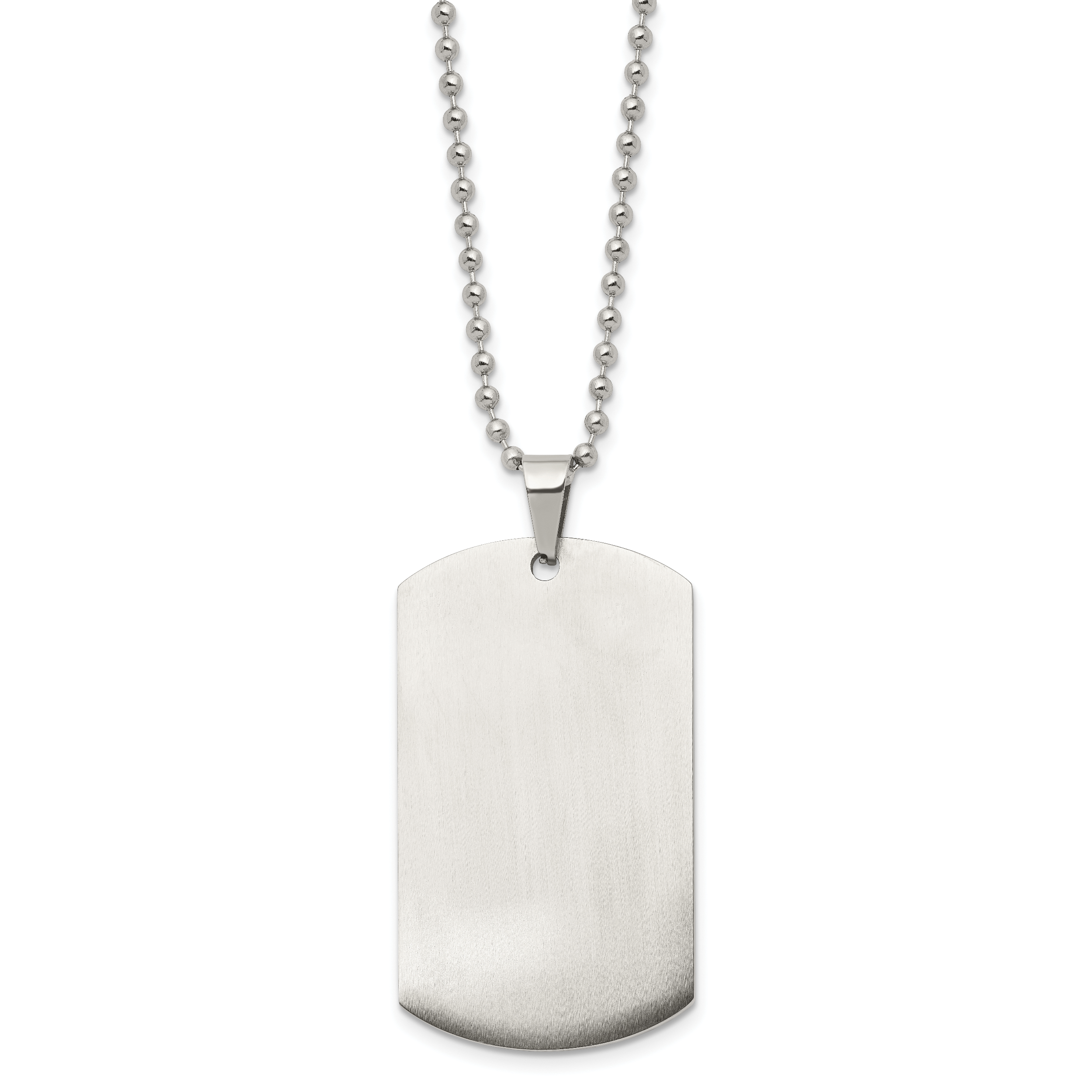 Chain Stainless Steel Brushed and Polished Rounded Edge 4mm Dog Tag on a 24in Ball Chain Necklace