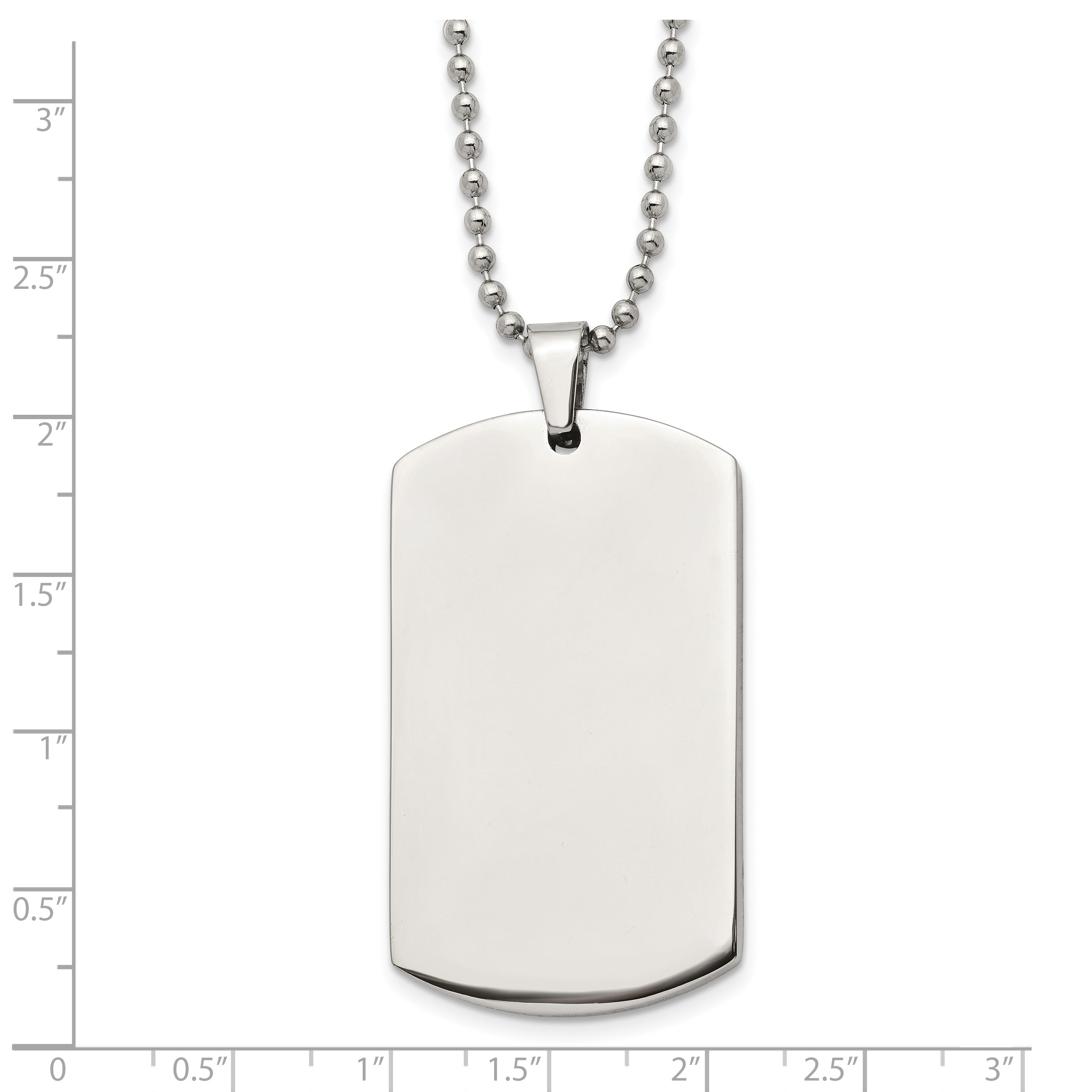 Chain Stainless Steel Brushed and Polished Rounded Edge 4mm Dog Tag on a 24in Ball Chain Necklace