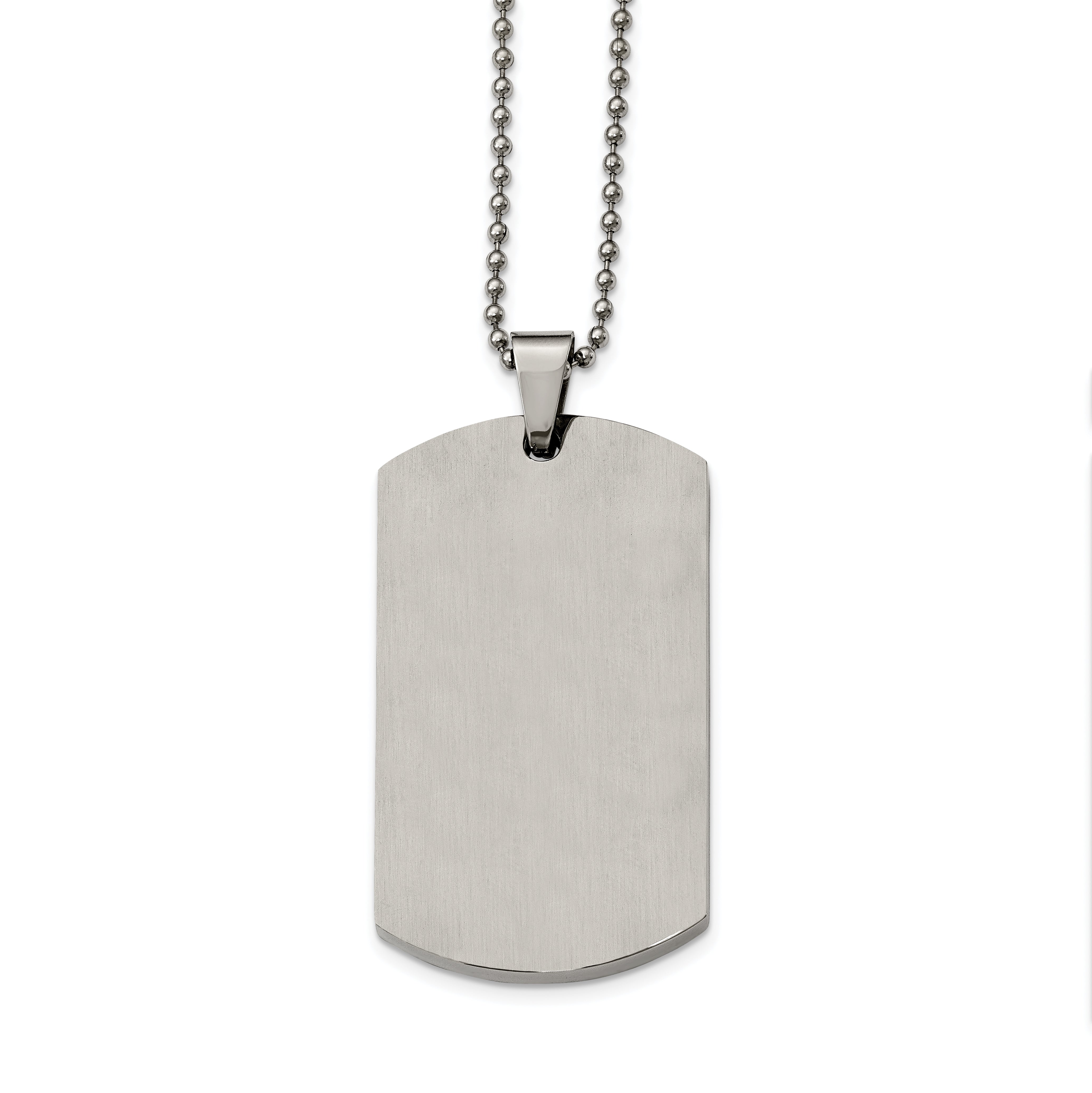 Chisel Stainless Steel Brushed and Polished Round Edge Extra Large 4mm Dog Tag on a 24 inch Ball Chain Necklace
