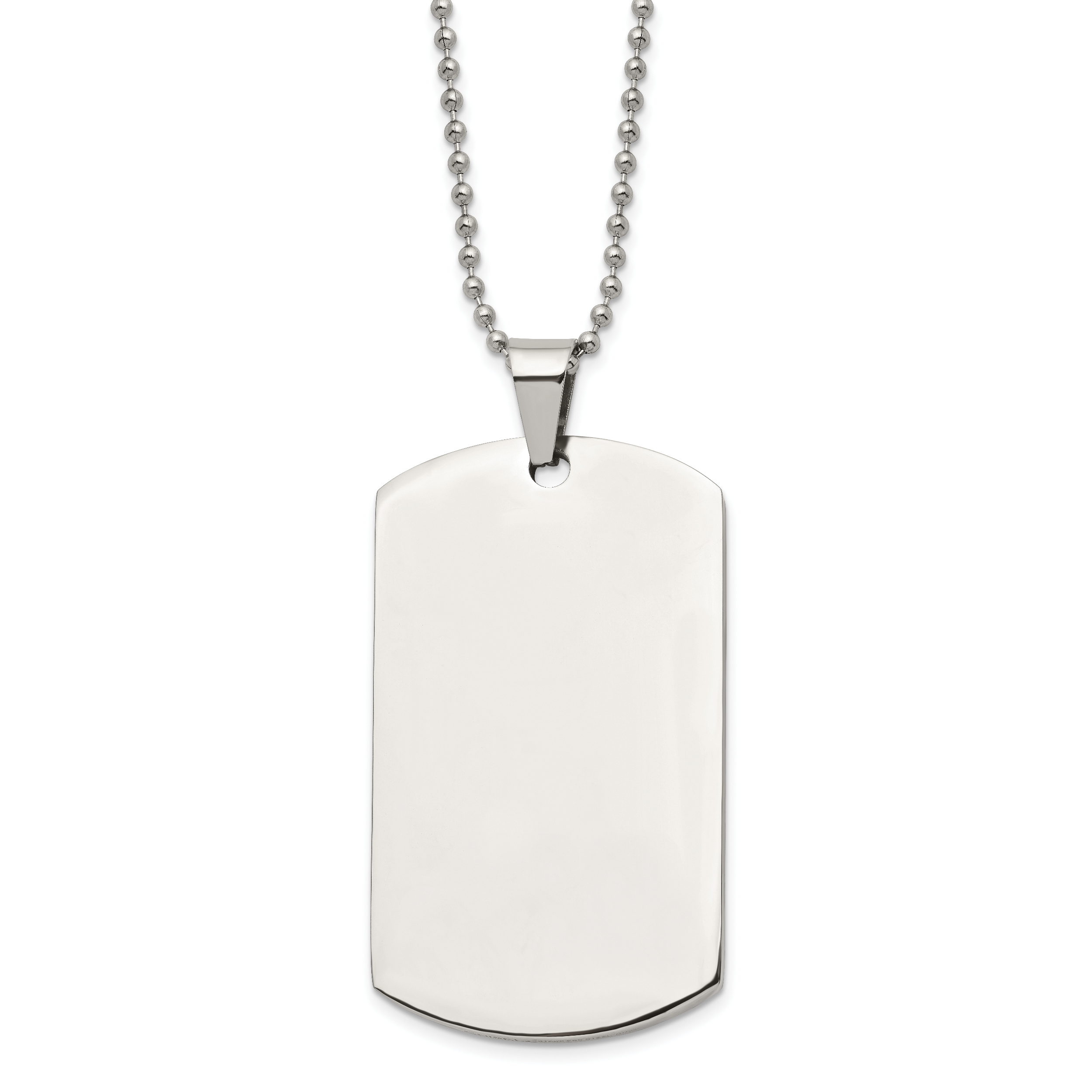 Chisel Stainless Steel Brushed and Polished Round Edge Extra Large 4mm Dog Tag on a 24 inch Ball Chain Necklace Main image