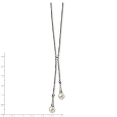 Stainless Steel Polished w/Simulated Pearl 14in w/2in ext Necklace
