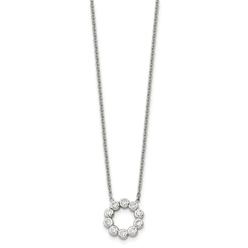 CZ Pendant Cable Chain Necklace in Stainless Steel