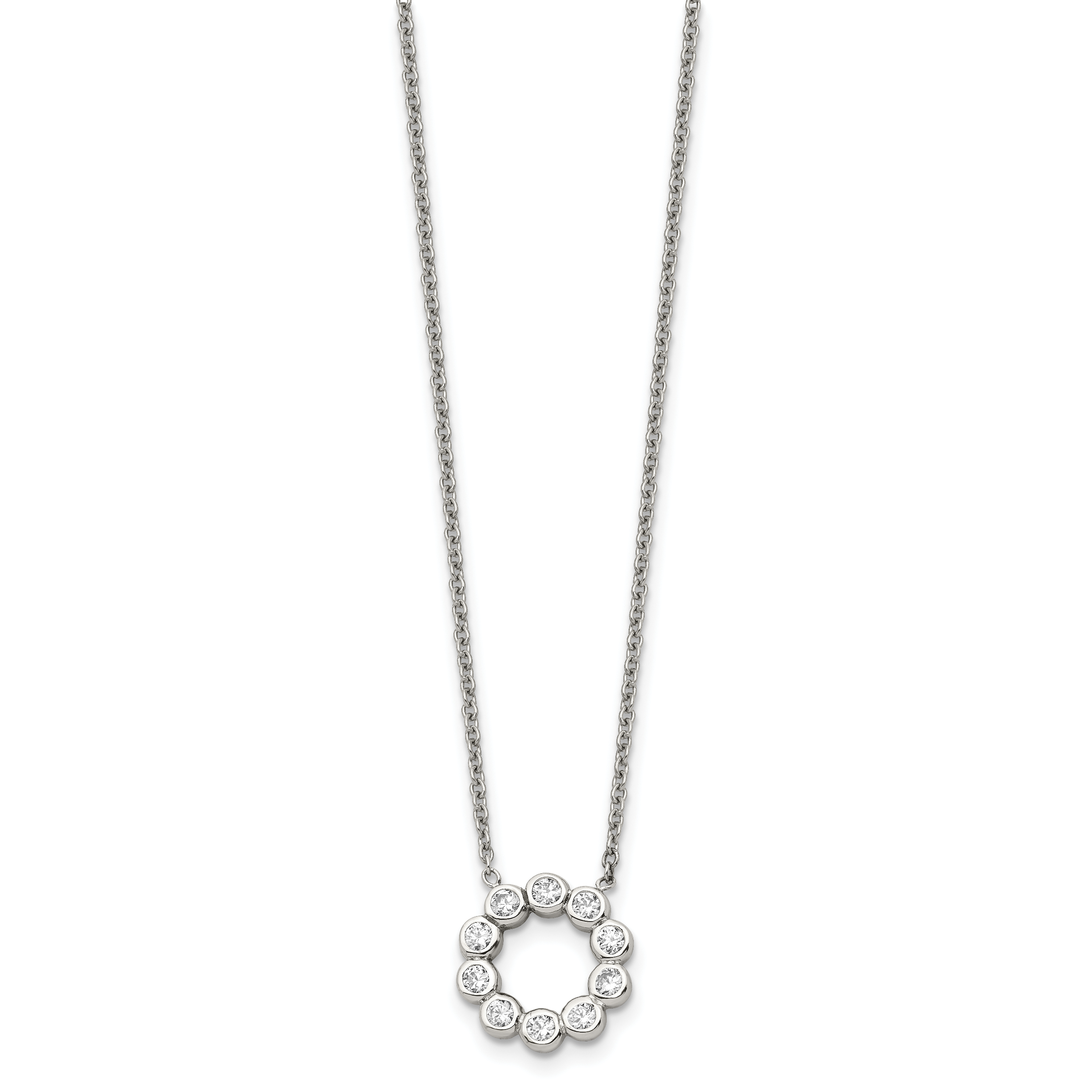 CZ Pendant Cable Chain Necklace in Stainless Steel