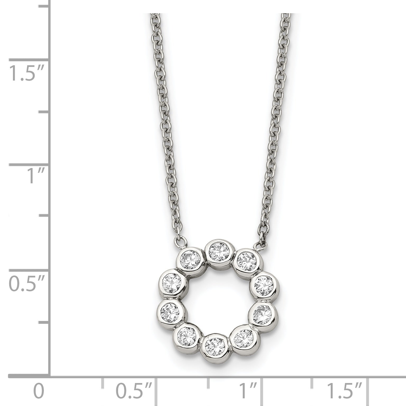 Chisel Stainless Steel Polished with CZ Pendant on a 17.25 inch Cable Chain Necklace