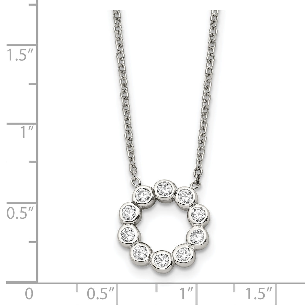 CZ Pendant Cable Chain Necklace in Stainless Steel