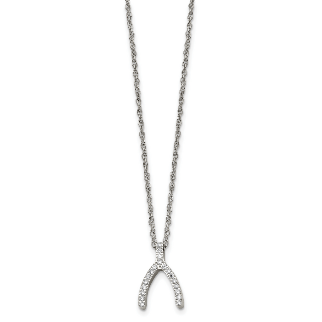 Wishbone CZ Necklace in Stainless Steel