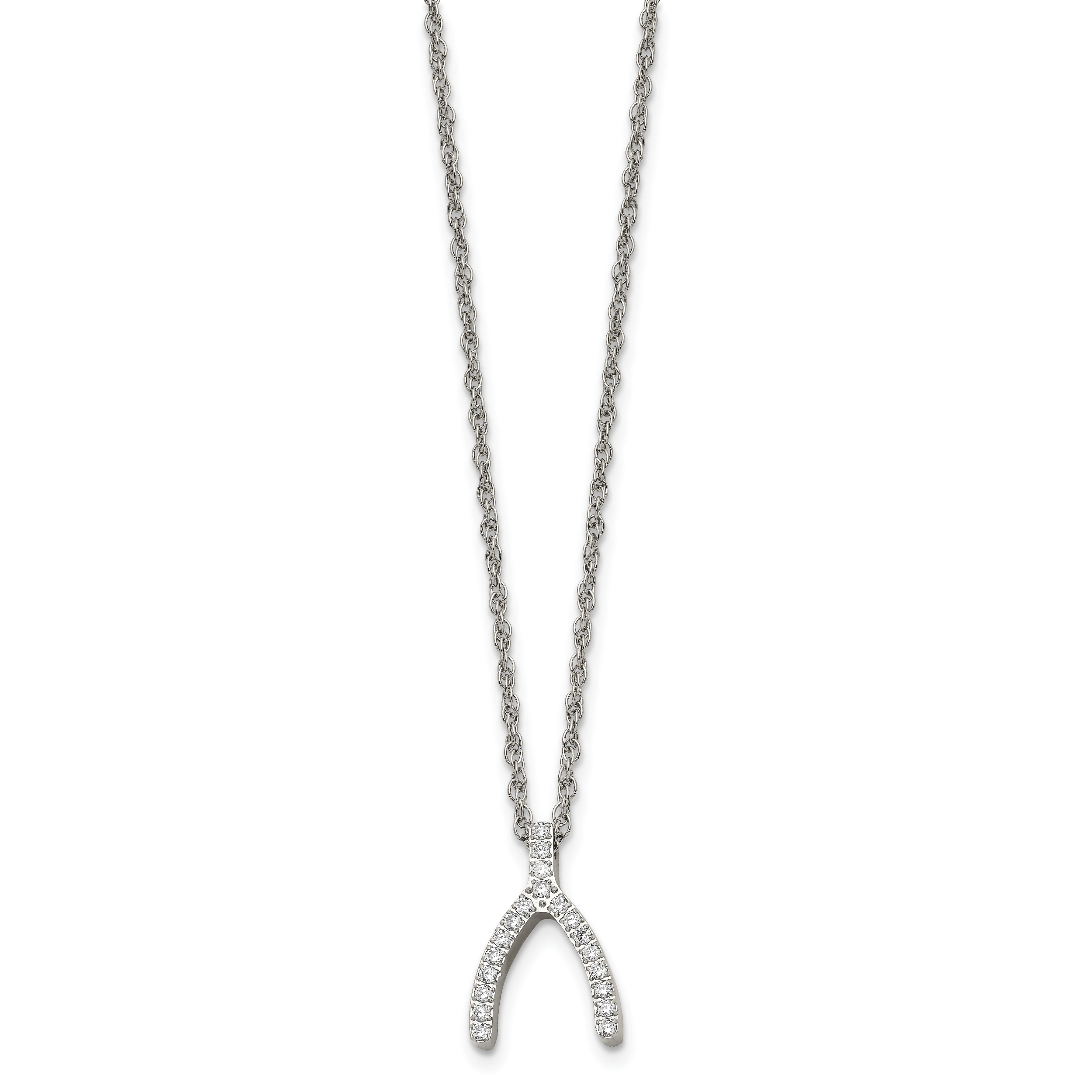 Wishbone CZ Necklace in Stainless Steel