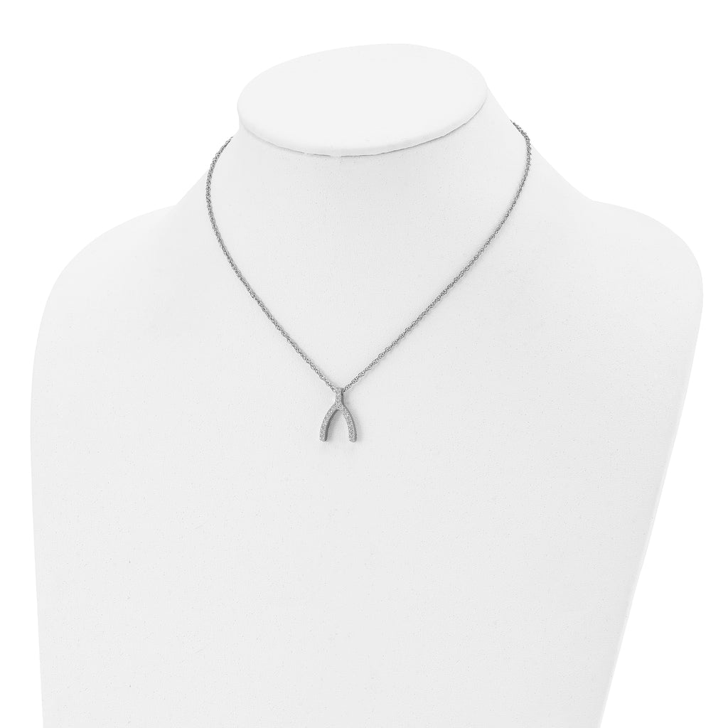 Wishbone CZ Necklace in Stainless Steel