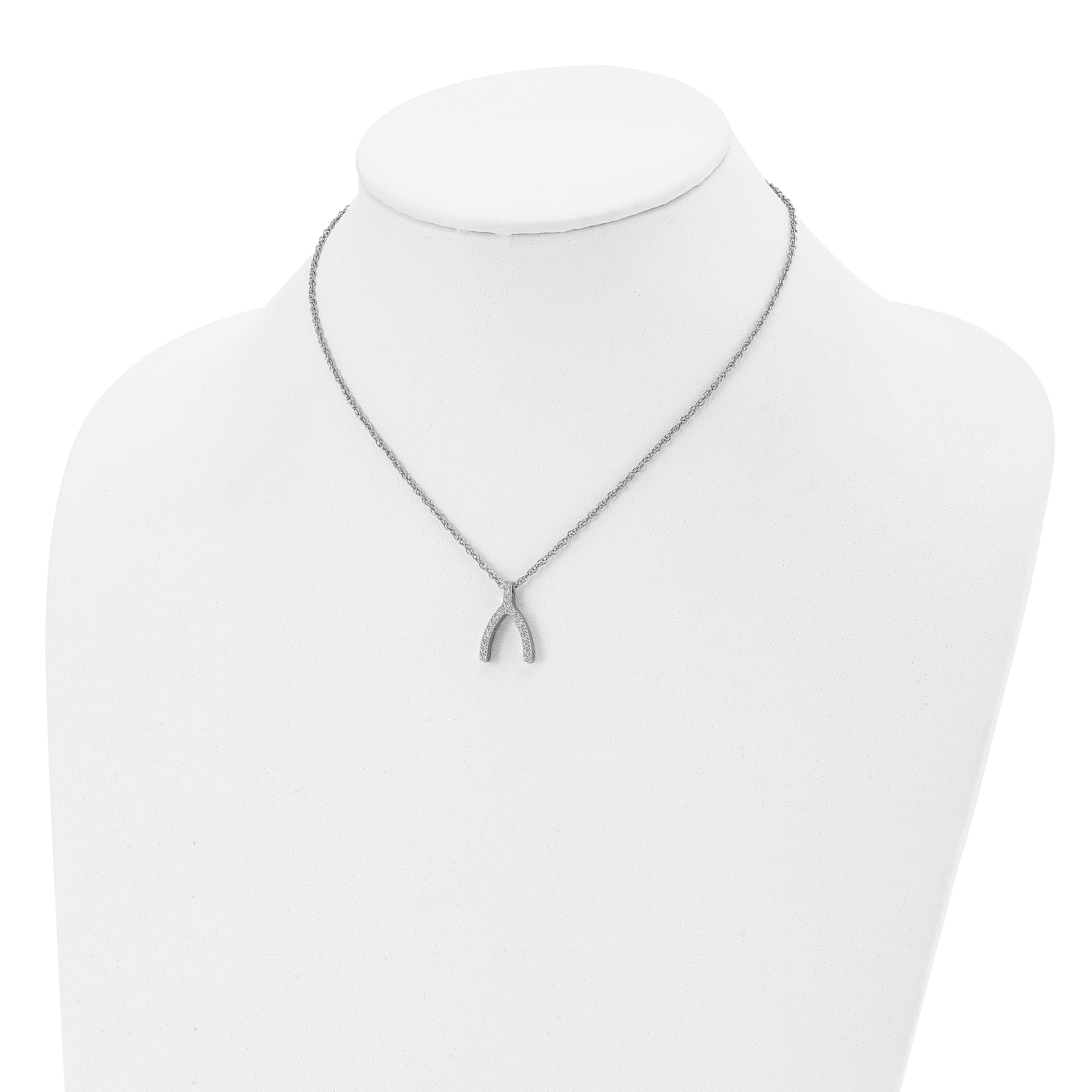 Wishbone CZ Necklace in Stainless Steel