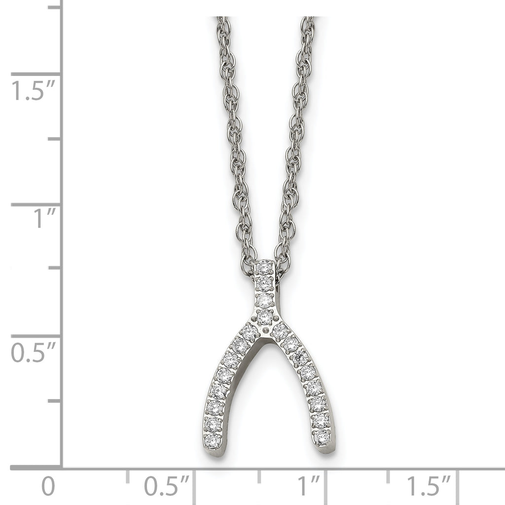 Wishbone CZ Necklace in Stainless Steel