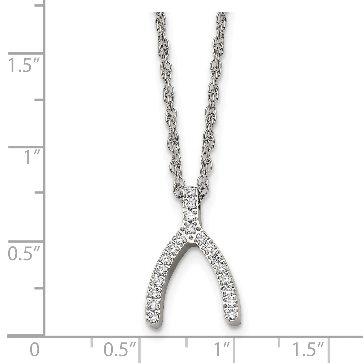 Wishbone CZ Necklace in Stainless Steel