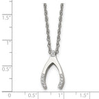 Chisel Stainless Steel Polished with CZ Wishbone on a 15.5 inch Multi-Link Chain Necklace
