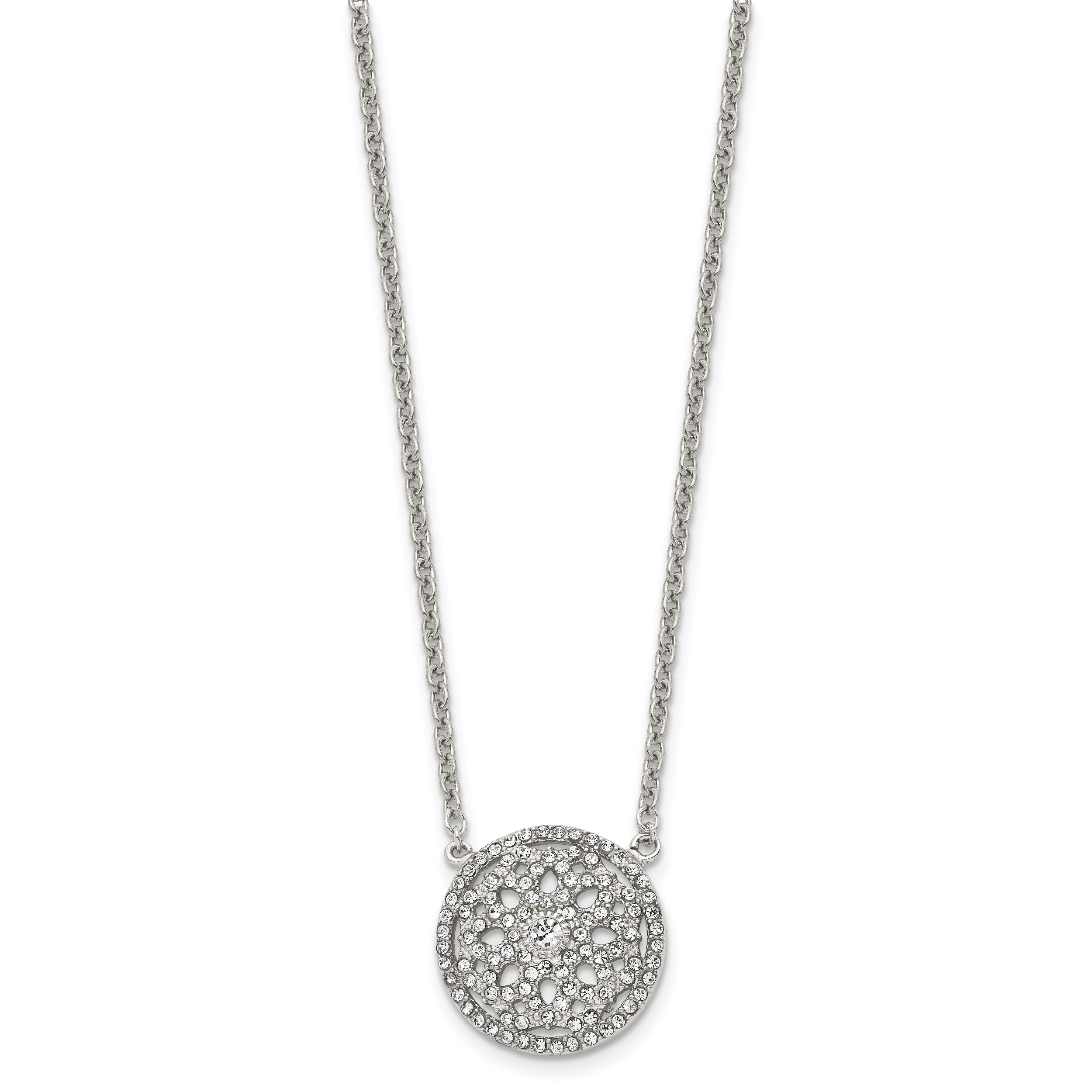 CZ Flower Necklace in Stainless Steel, 18in