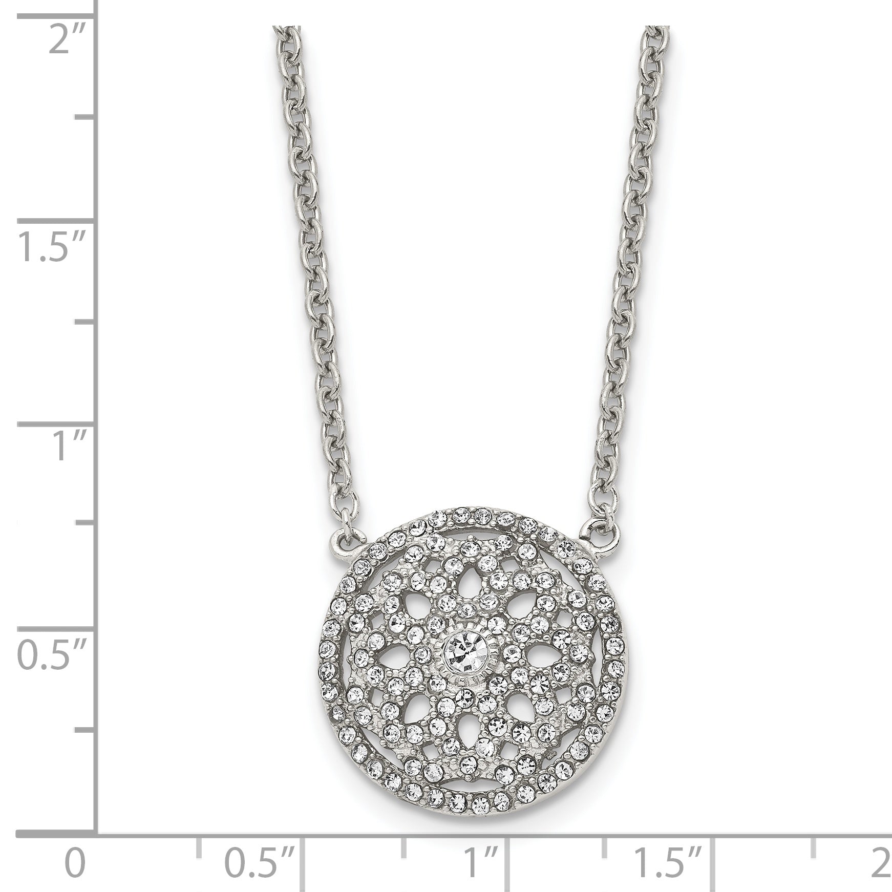 Stainless Steel Polished w/CZ Flower 18in Necklace