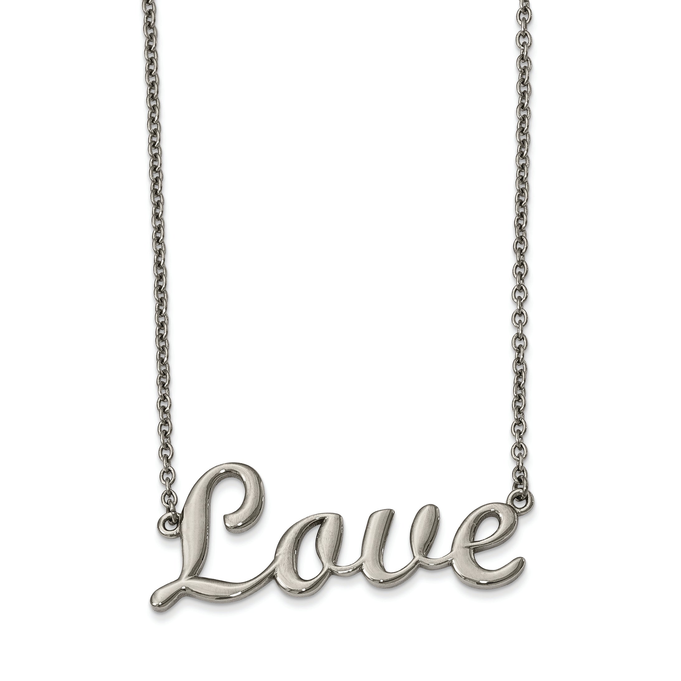 Chisel Stainless Steel Polished LOVE on a 16 inch Cable Chain Necklace Main image