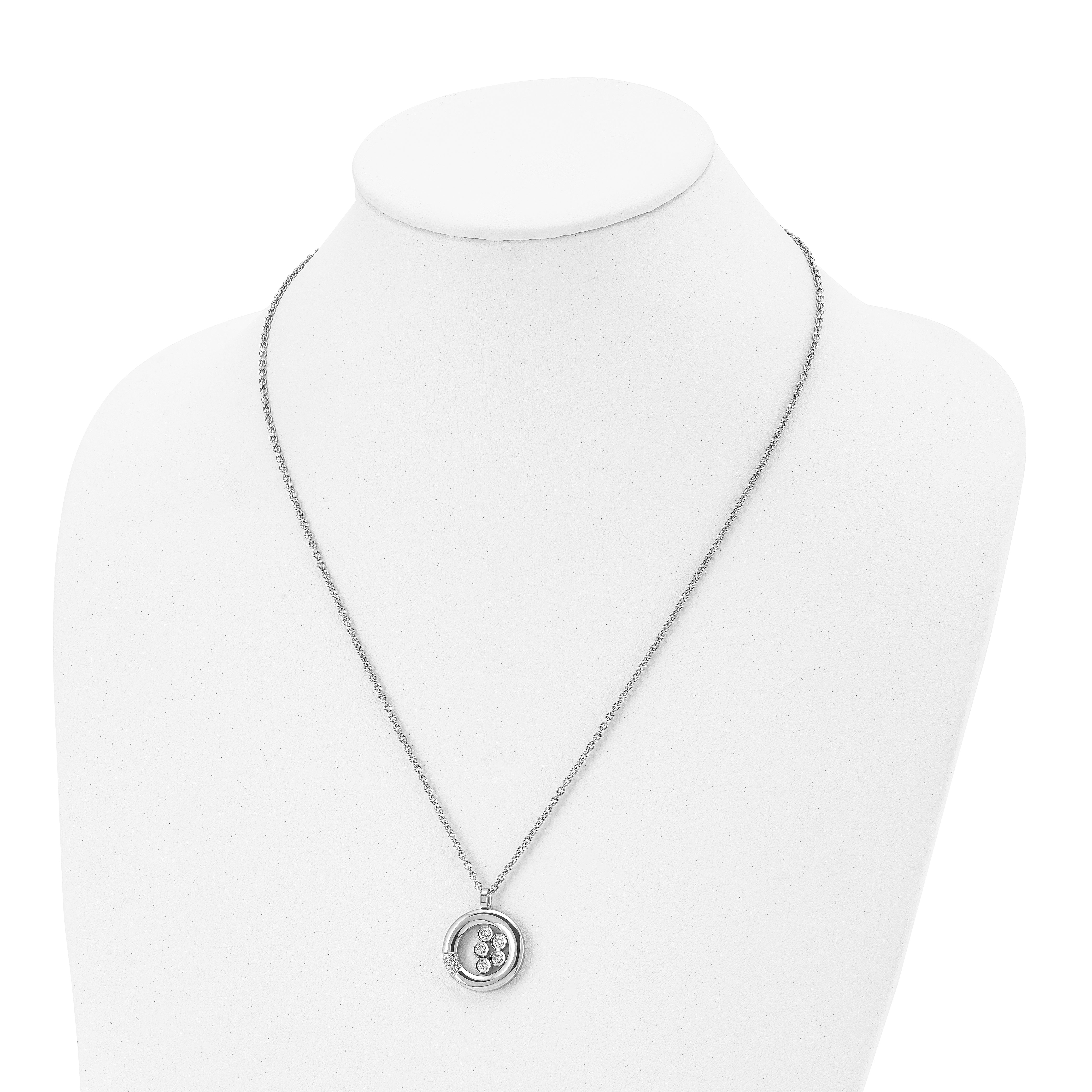 Stainless Steel Polished w/CZ Circle 21.5in Necklace