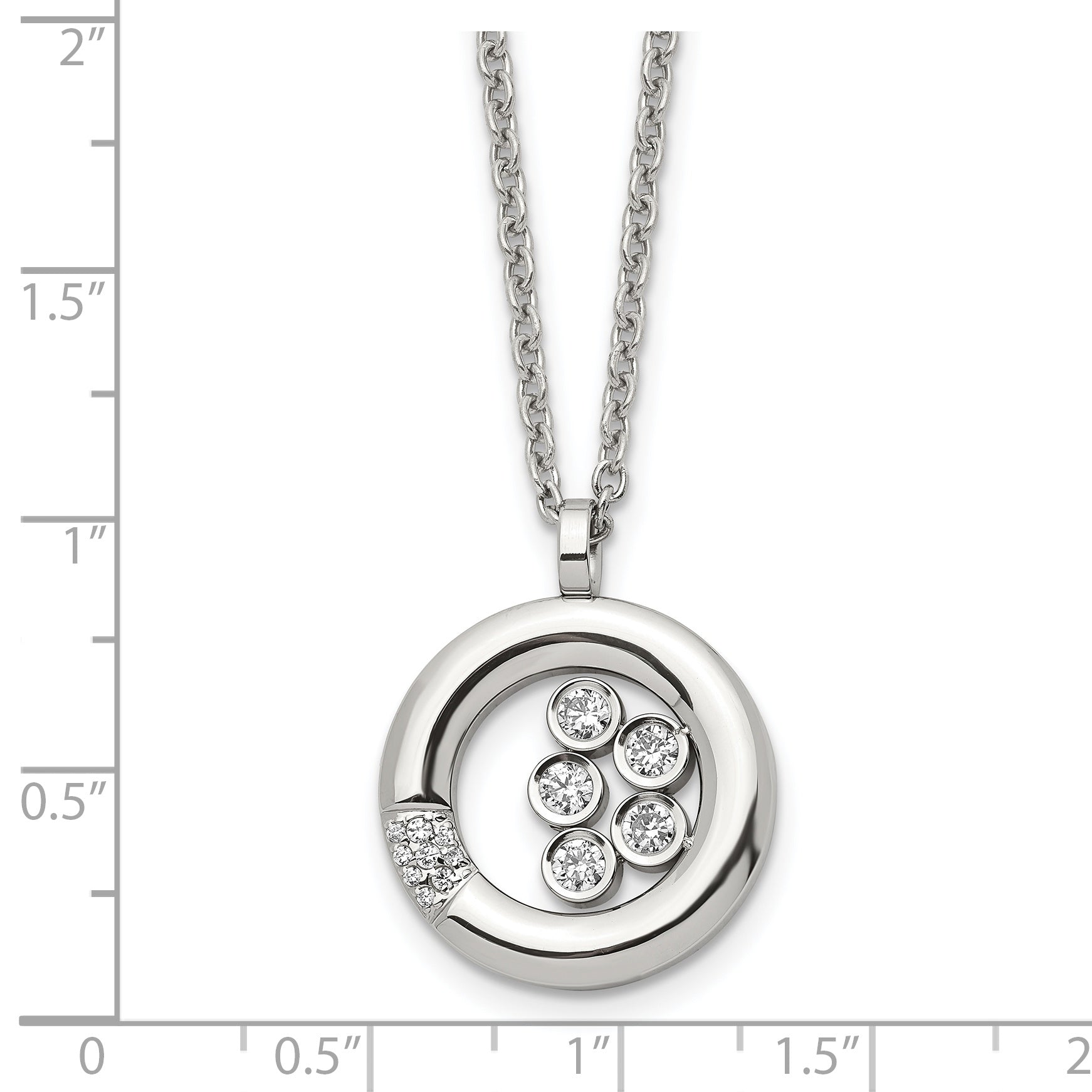 Stainless Steel Polished w/CZ Circle 21.5in Necklace