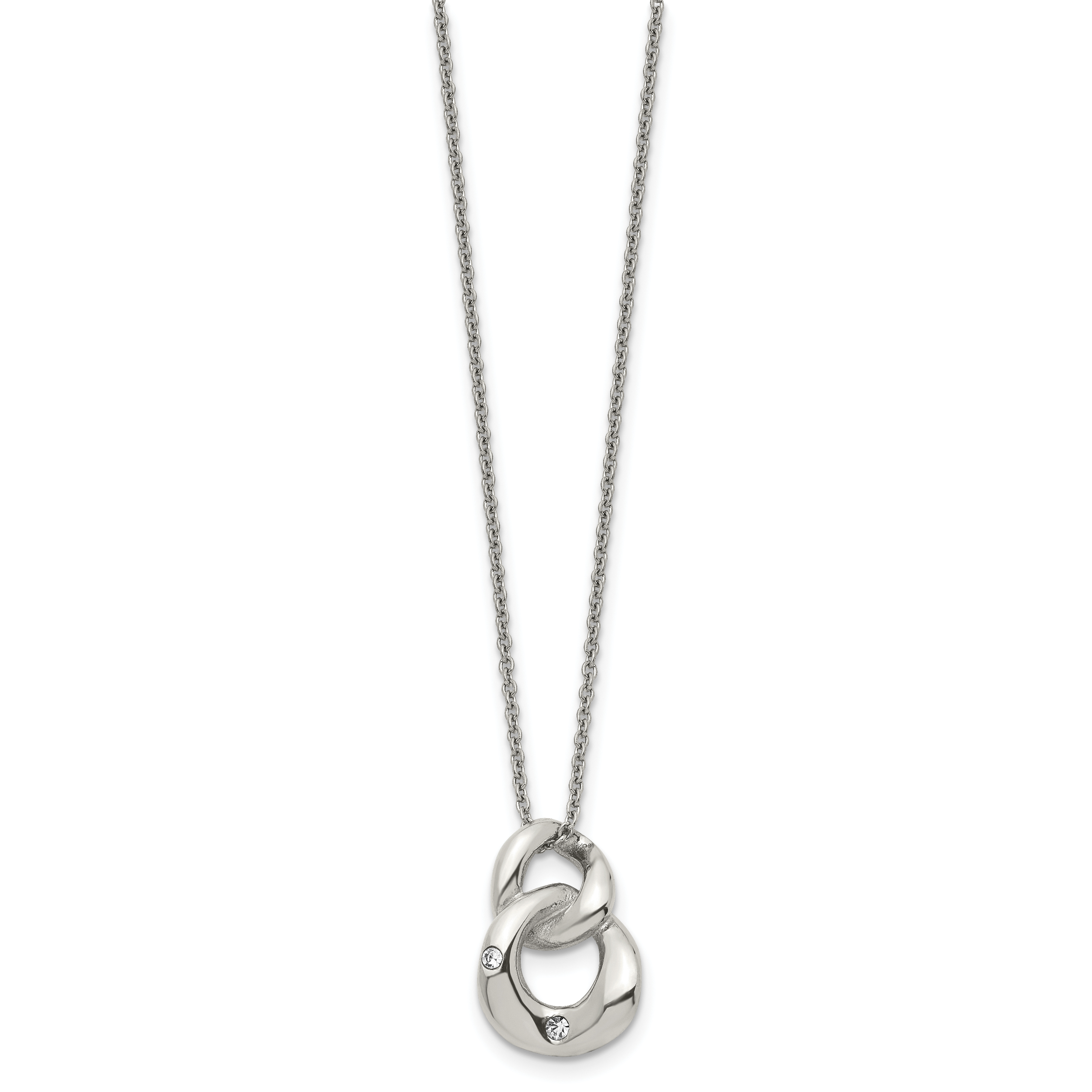 Stainless Steel Polished w/Crystal Two Loop 18in Necklace Secondary image