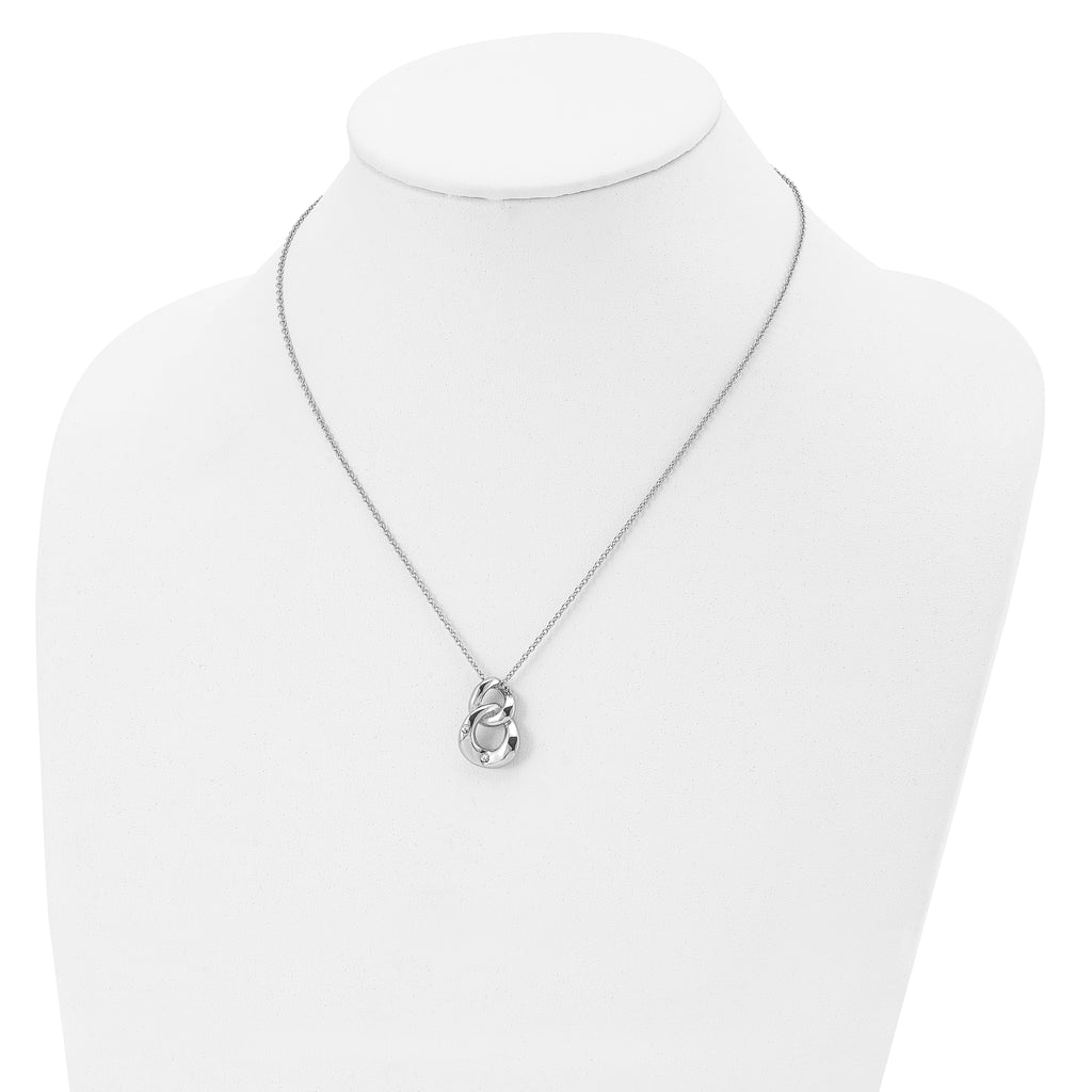 Stainless Steel Polished w/Crystal Two Loop 18in Necklace