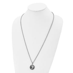 Chisel Stainless Steel Polished Grey Glass Pendant on a 29.5 inch Cable Chain Necklace