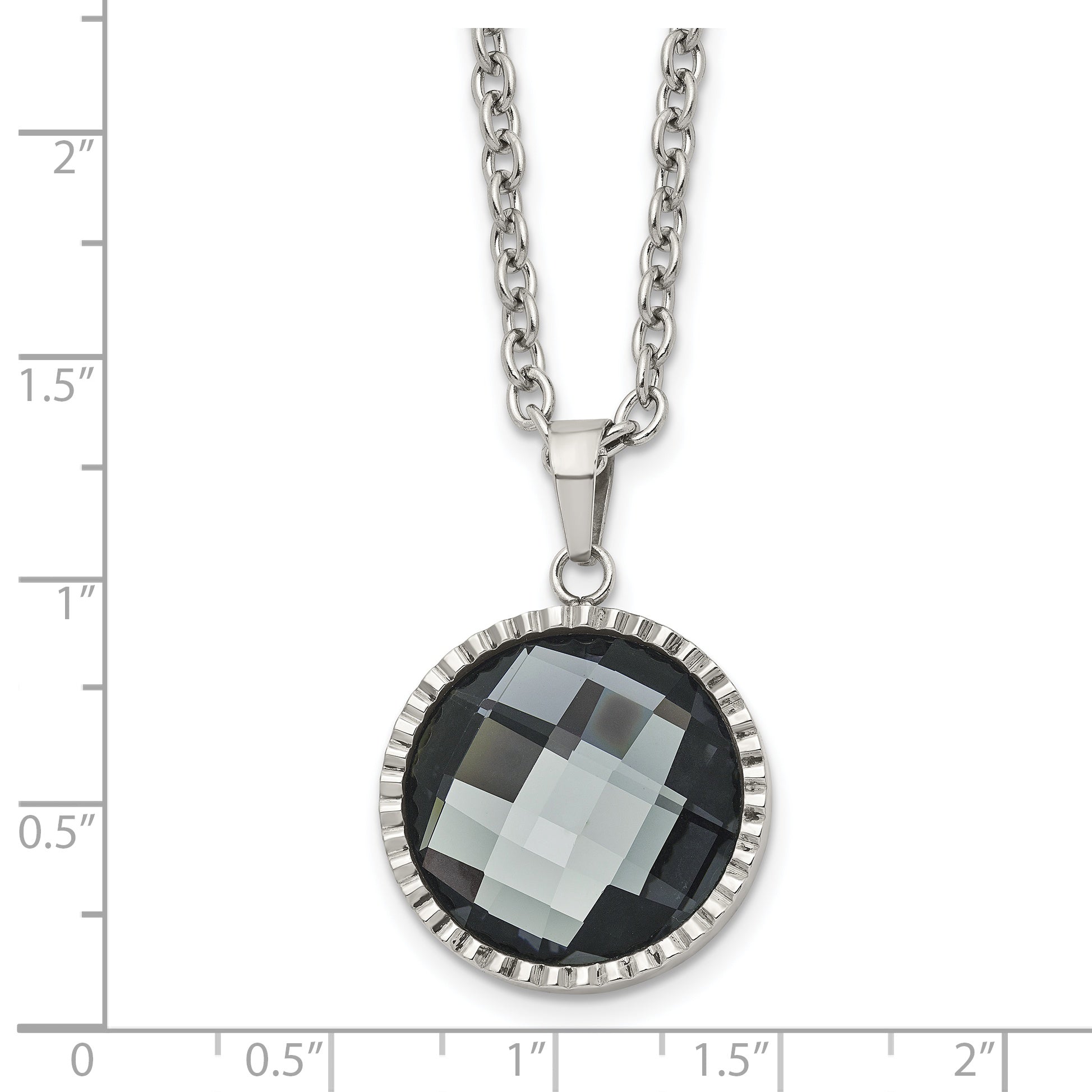 Chisel Stainless Steel Polished Grey Glass Pendant on a 29.5 inch Cable Chain Necklace