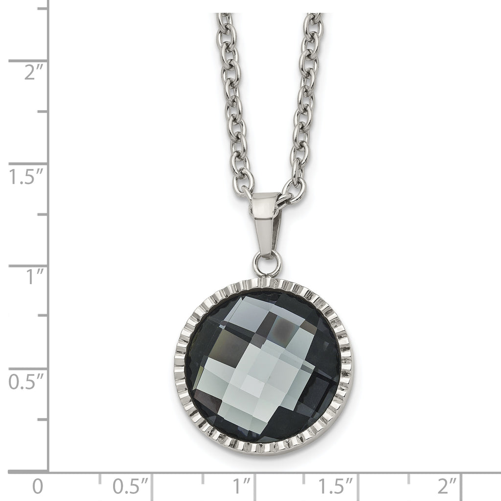 Chisel Stainless Steel Polished Grey Glass Pendant on a 29.5 inch Cable Chain Necklace