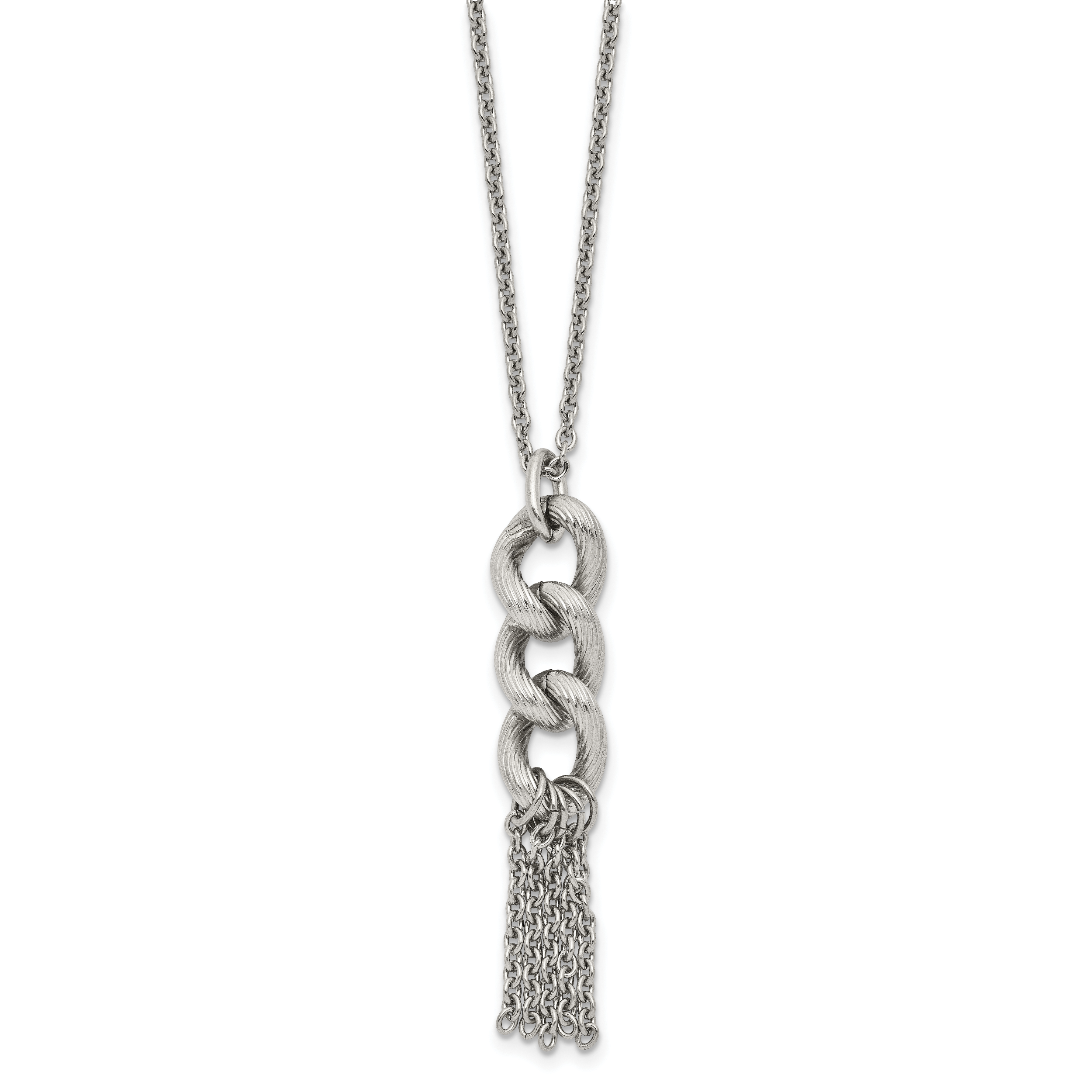 Polished & Textured Chain Dangle Necklace in Stainless Steel