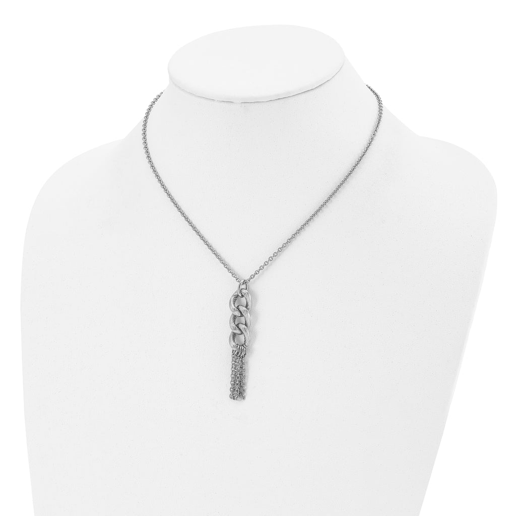 Polished & Textured Chain Dangle Necklace in Stainless Steel