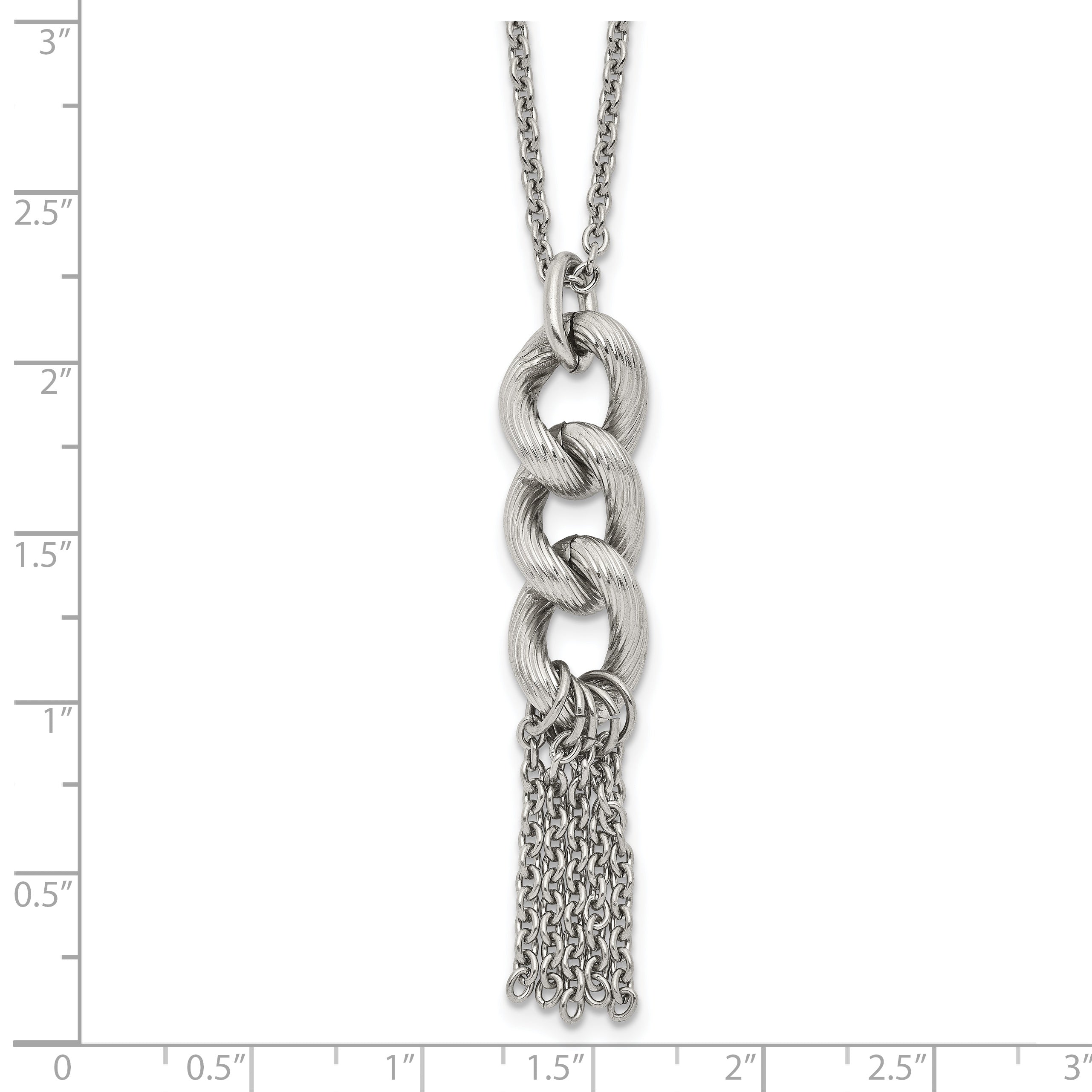 Stainless Steel Polished and Textured Chain Dangle w/2in ext Necklace