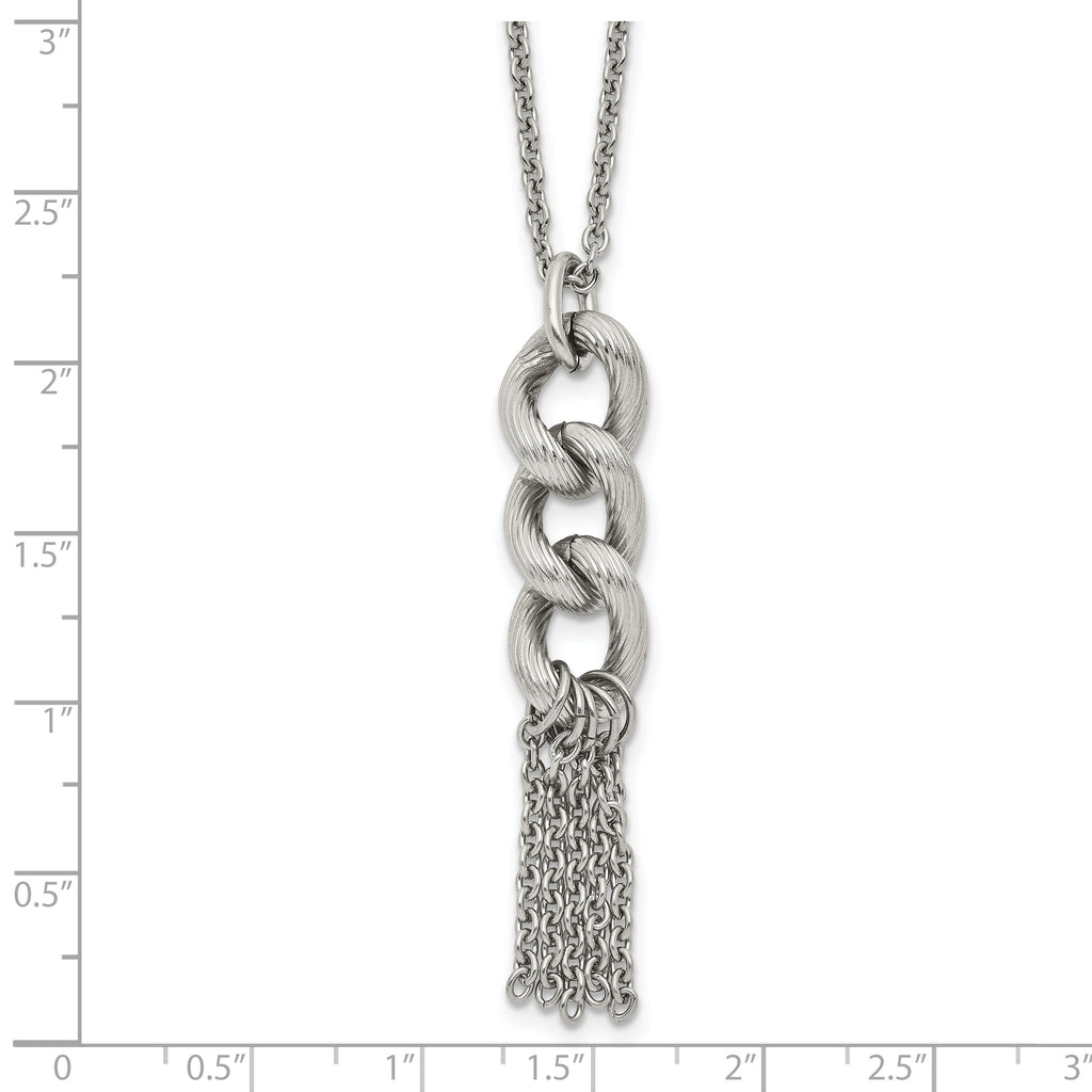 Polished & Textured Chain Dangle Necklace in Stainless Steel