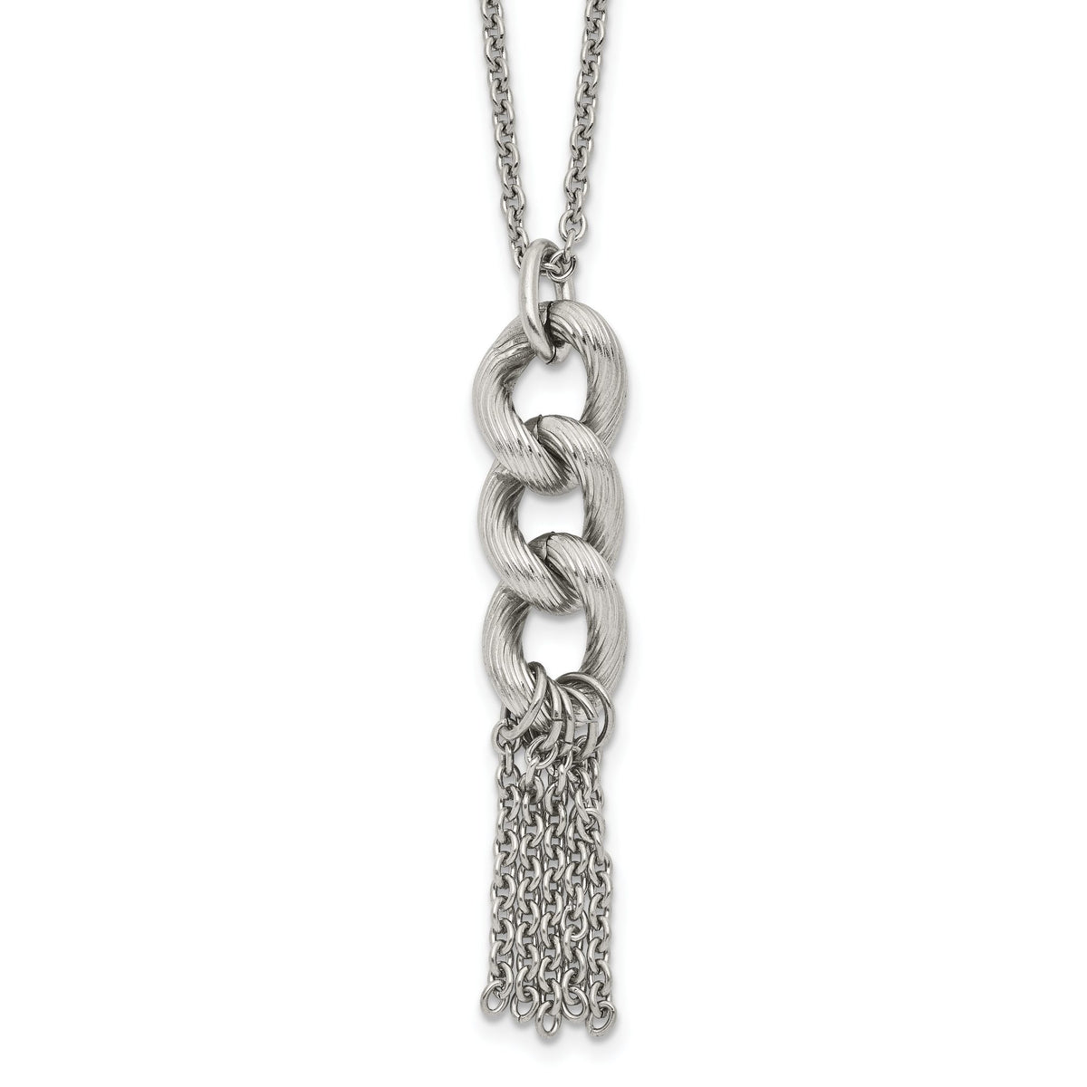 Chain Dangle Necklace in Stainless Steel, Textured, 16.2 Inch - Sophia Jewelers Main image